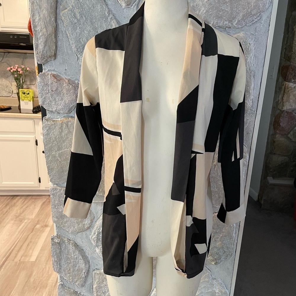 Misell Black Tan Cream Geometric Pattern Light Weight Blazer - Size Small